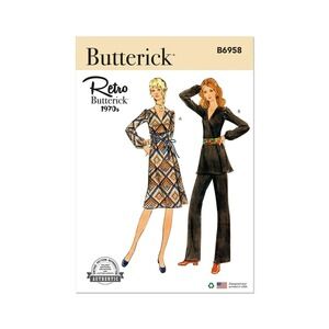 Butterick Retro 1970s Sewing Pattern B6958 Wrap Dress Tunic Pants‎ Sizes 18-26